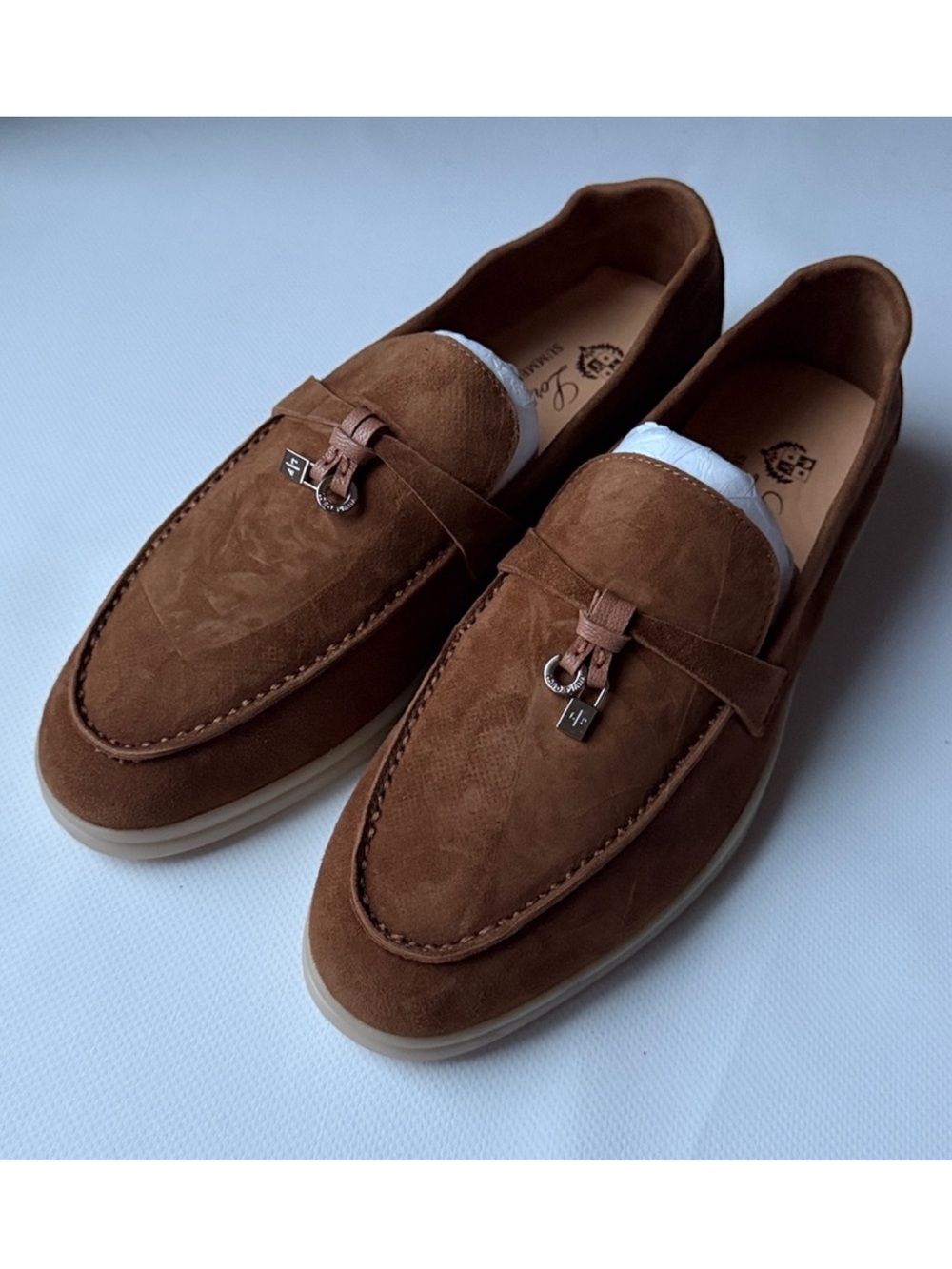 Authentic Women's Loro Piana Brown Suede Summer Charms Walk Loafer
